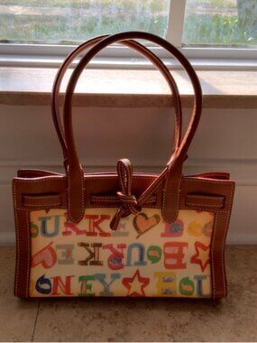 Dooney & Bourke Wide Tassel Tote Graffiti Print Leather Trim